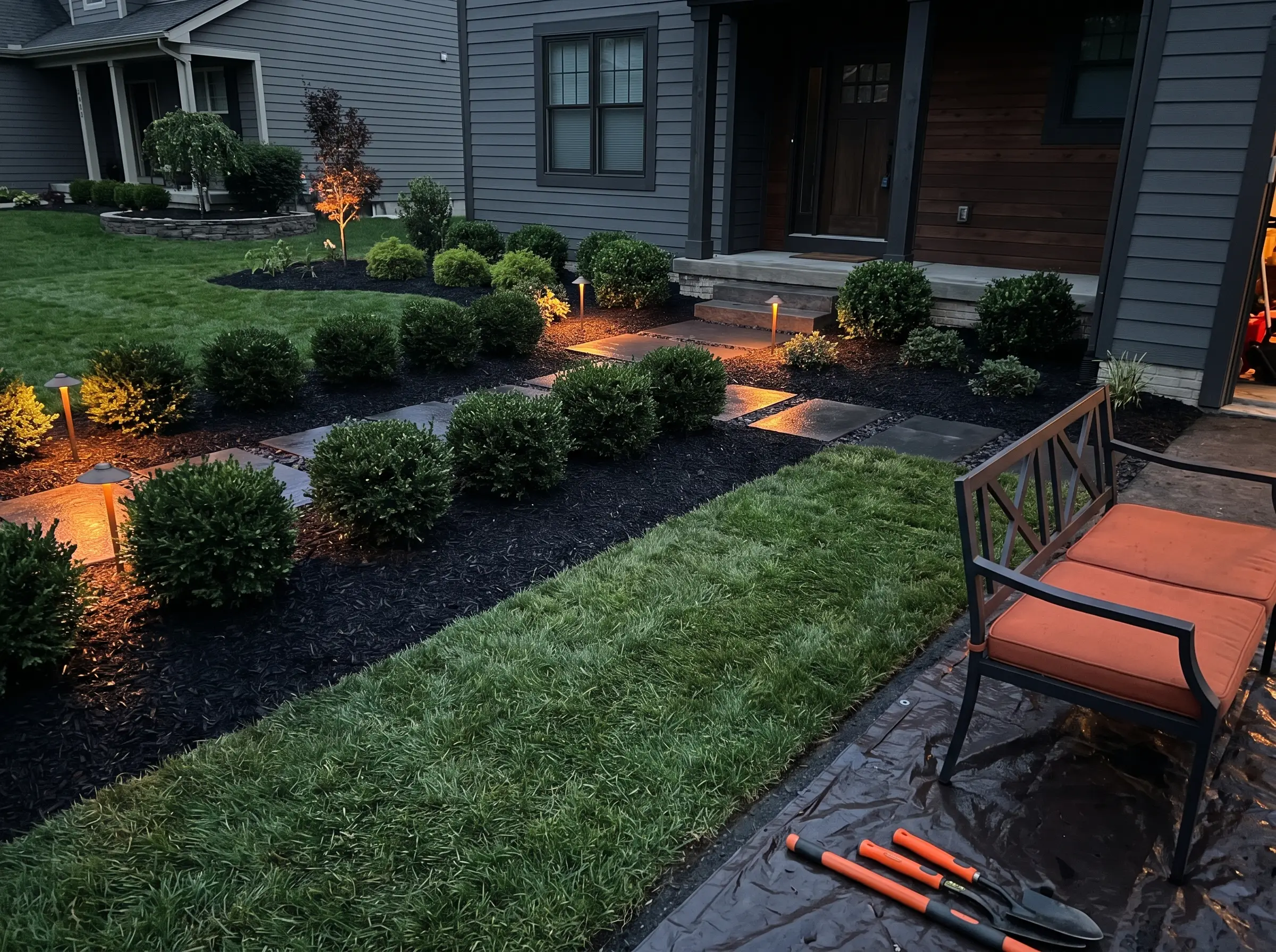 Crew working on a lawn